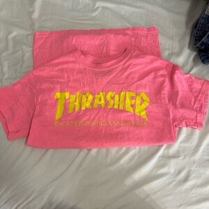 Thrasher Tee in Pink with Yellow Logo